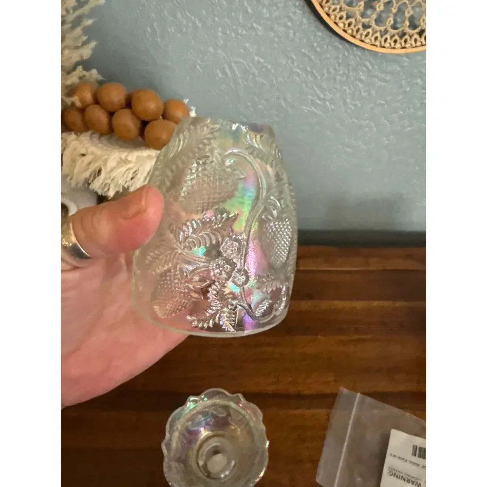Vintage Fenton Clear Iridescent Glass Strawberry Fairy Lamp - Picture 3 of 9